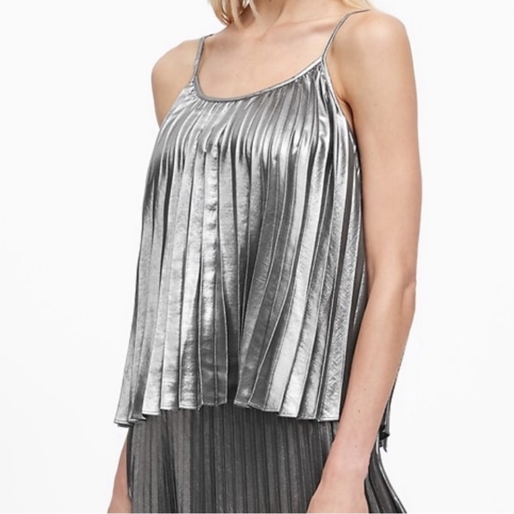 Metallic Pleated Tank Top
